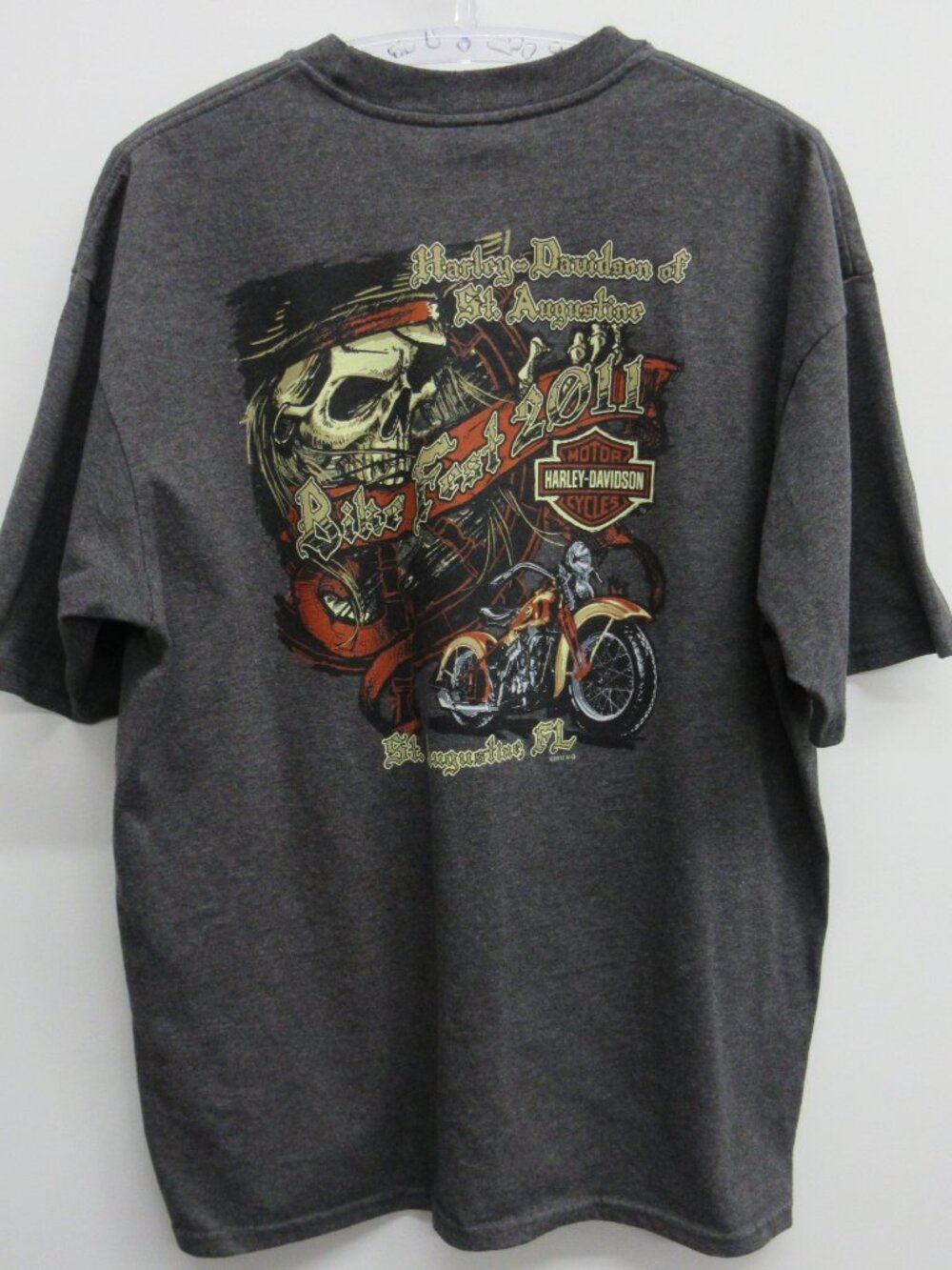 HARLEY-DAVIDSON TEE T-SHIRT SHORT SLEEVE ST AUGUSTINE BIKE FEST 2011 GRAY POCKET